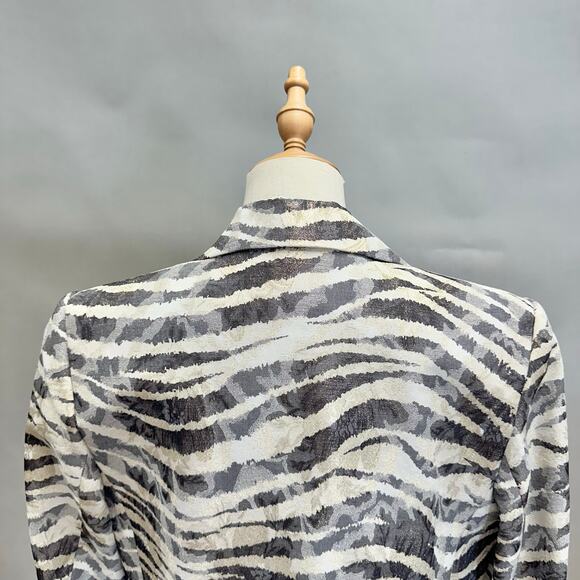 Caché Jacquard Blazer Size 10 Metallic Zebra Floral Print Longline Vintage Y2k - Picture 13 of 16